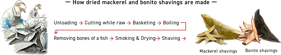 ー How dried mackerel and bonito shavings are made ー