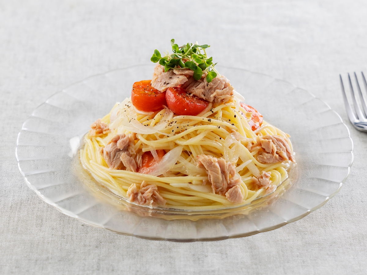ミニトマトとツナの冷製パスタ｜カマダレシピ｜鎌田醤油（かまだ