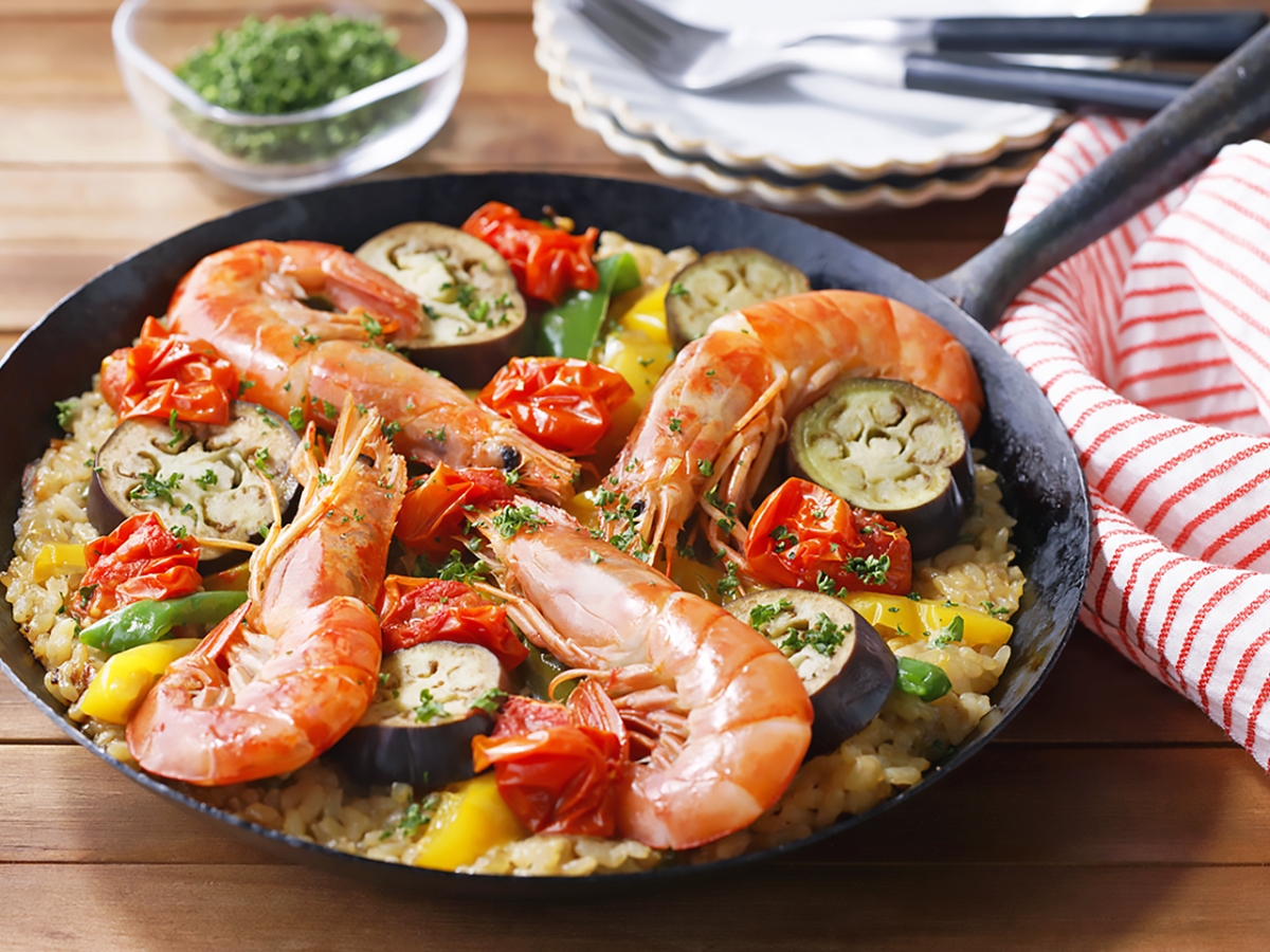 夏野菜のパエリア｜カマダレシピ｜鎌田醤油（かまだしょうゆ）公式通販