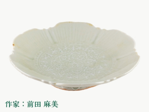 灰青秞稜花五寸台皿