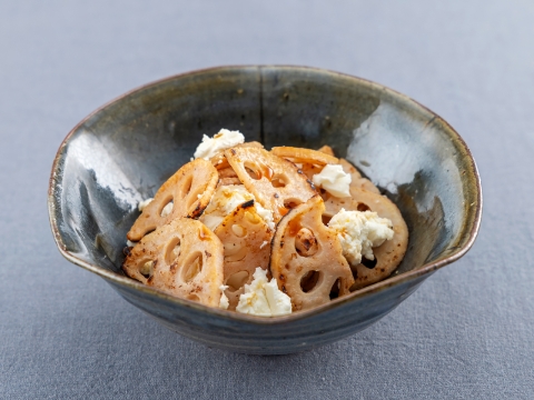 焼れんこんとクリームチーズのだし醤油和え