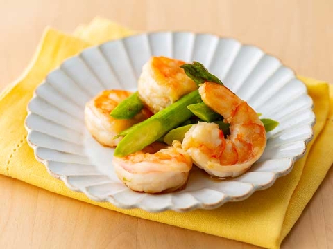 エビとアスパラのぽん酢炒め