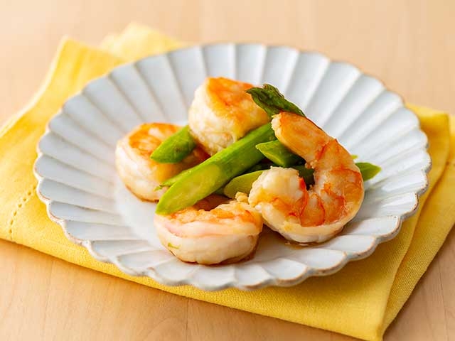 エビとアスパラのぽん酢炒め